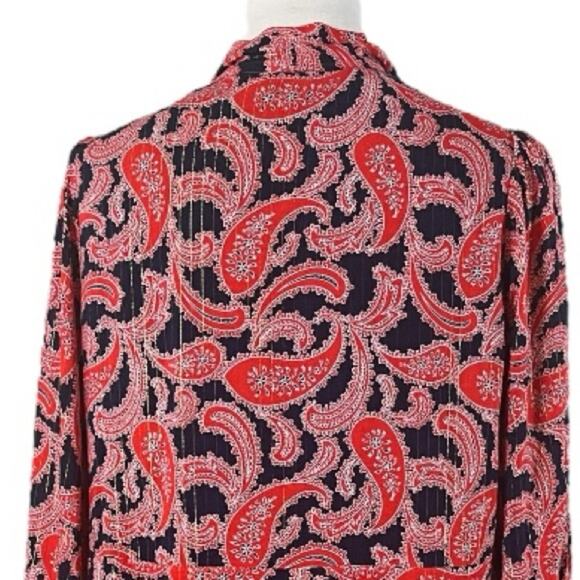 Boden New Dress Shift Tie Neck Long Sleeves Red Blue Paisley Women’s Size 10 - Picture 10 of 15